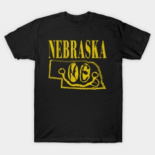 Nebraska Grunge Smiling Face Black Background T-Shirt